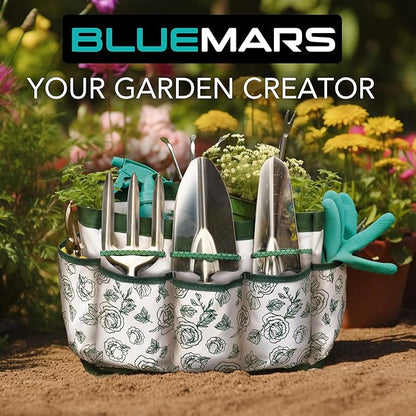 Bluemars Gardening Hand Tool Kit 14PCS Heavy Duty Stainless Steel Garden Tool Set with Floral