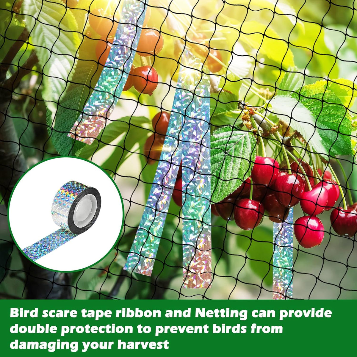 50'x50' with 2" Mesh Bird Netting for Chicken Coop with Bird Scare Tape, Hawk Nettings for Chicken