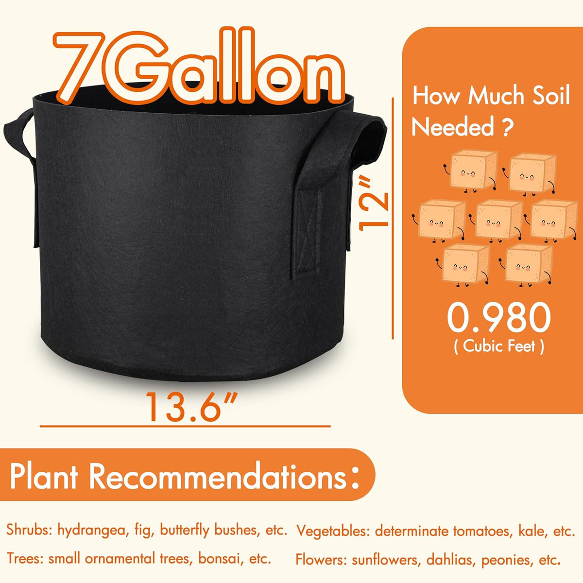Gardzen 10-Pack 7 Gallon Grow Bags, 300G Thickened Aeration Fabric Pots with Handles, Heavy Duty