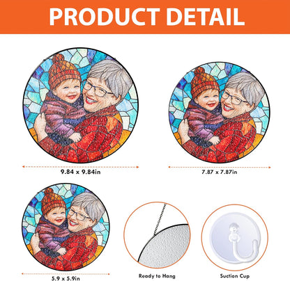 LOVELYPOD Custom Grandma and Grandkids Faux Stained Glass Sun Catcher, Personalized Family Portrait