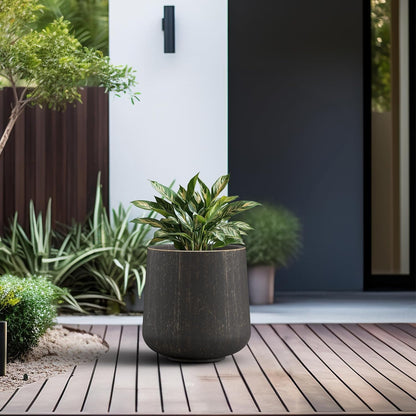 Kante 11.6" Dia Round Concrete Planter, Outdoor Indoor Large Plant Pots Containers with Drainage