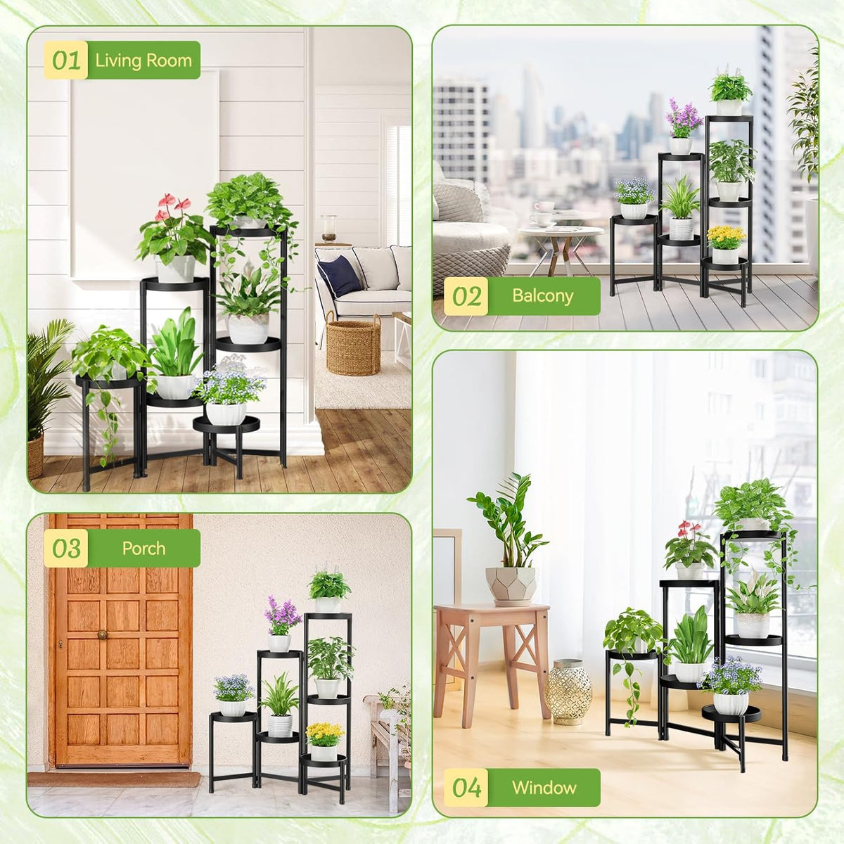 iDavosic.ly Plant Stand Indoor Outdoor, 6 Tier Corner Metal Flower Display Holder Shelf, Folding