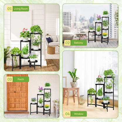 iDavosic.ly Plant Stand Indoor Outdoor, 6 Tier Corner Metal Flower Display Holder Shelf, Folding