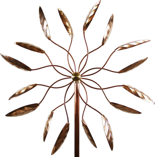 Stanwood Wind Sculpture Kinetic Copper Wind Sculpture, Dual Spinner Spinning Ficus Leaves