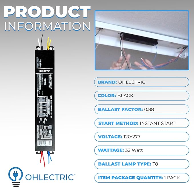 OHLECTRIC Replacement for Sylvania Ballast QTP4X32T8/UNV ISN-SC, Philips ICN-4P32-N, Keystone