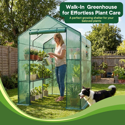 OLIXIS 56"x56"x77" Outdoor Greenhouse, with 2 Tier 8 Plant Shelves