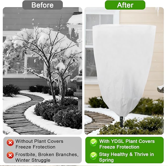 YDSL 3 Pack Plant Covers Freeze Protection, 25"×32" 1.77oz/yd² Plant Frost Covers for Outdoor