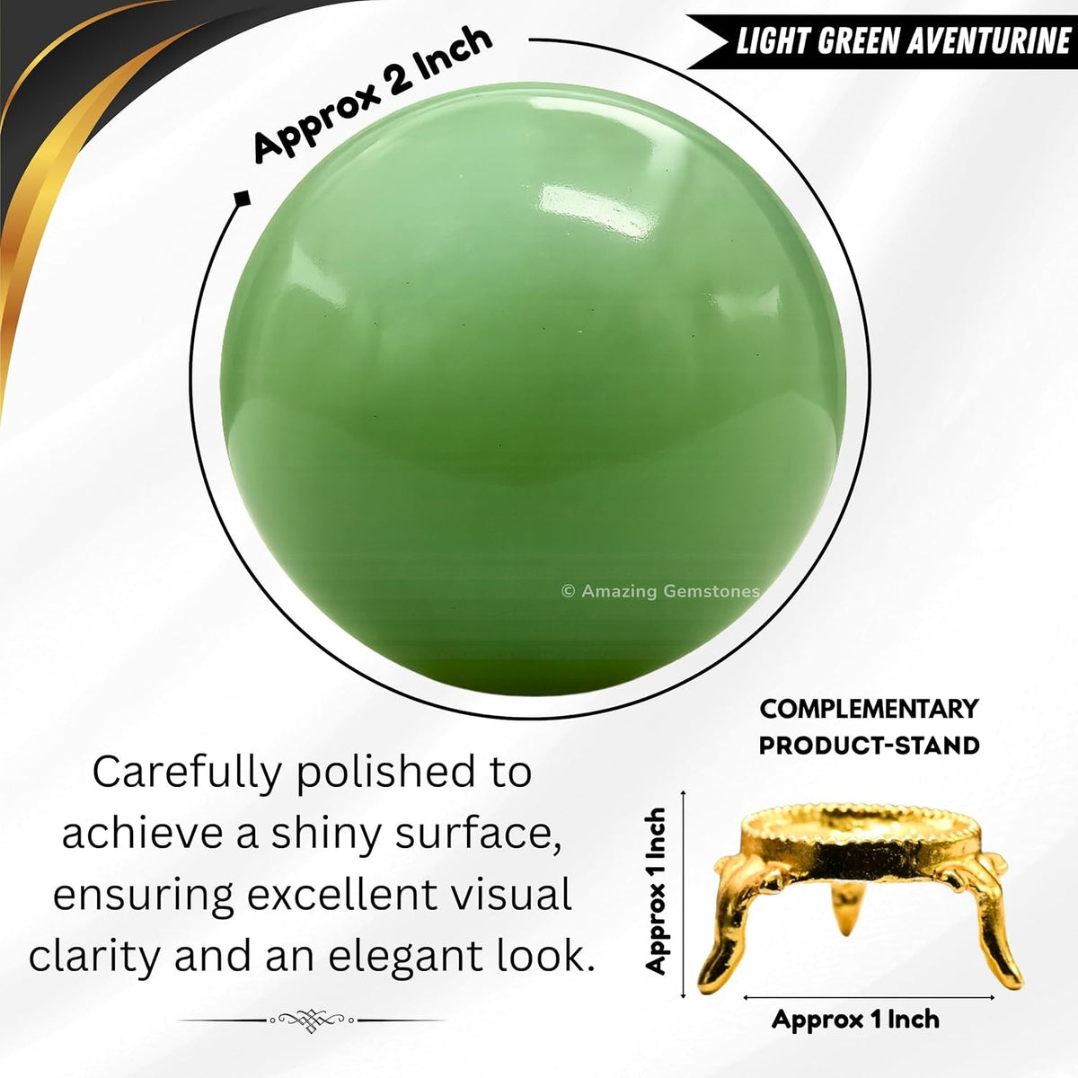 Amazing Gemstone Green Aventurine Crystal Ball with Stand - 2 Inches Crystal Sphere Meditation