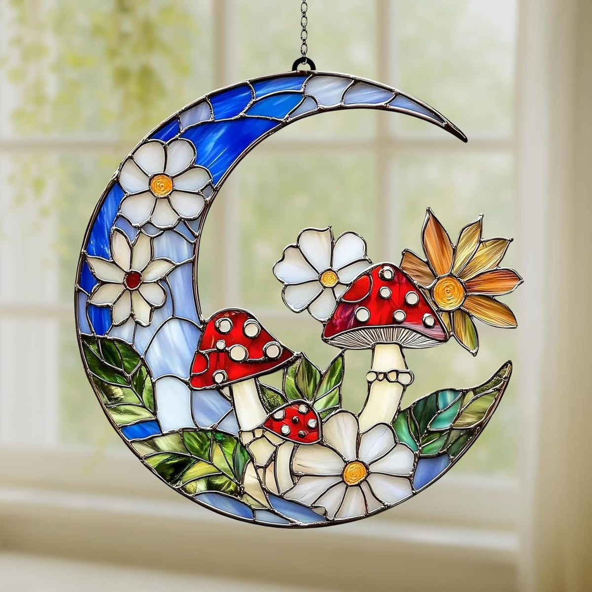 Mushroom Crescent Moon Boho Acrylic Suncatcher Stained Glass Effect Window Car Hanging Christmas