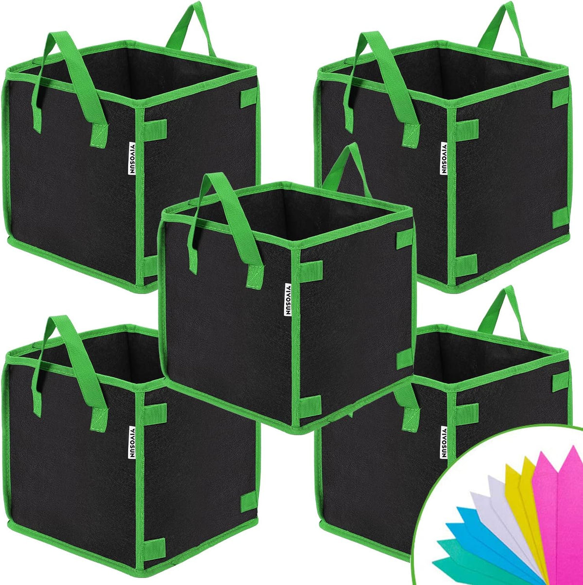 VIVOSUN 5 Pack 10 Gallon Square Grow Bags, Thick Nonwoven Cubic Fabric Pots with Handles for Indoor