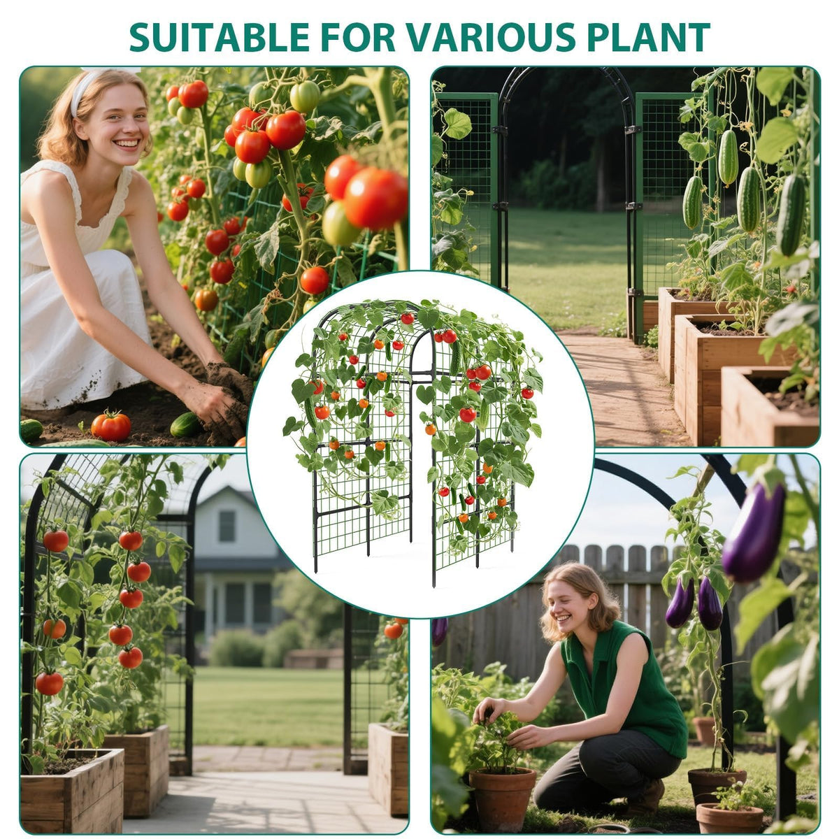 Metal Garden Arch Trellis, 7.3Ft Black for Raised Beds, Plant Support for Cucumbers & Climbing