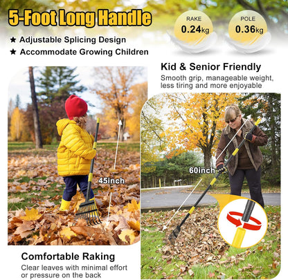 Rake for Leaves: Small Metal Garden Rake, 8.5" Wide, 11 Metal Tines,Heavy Duty Lightweight Kids