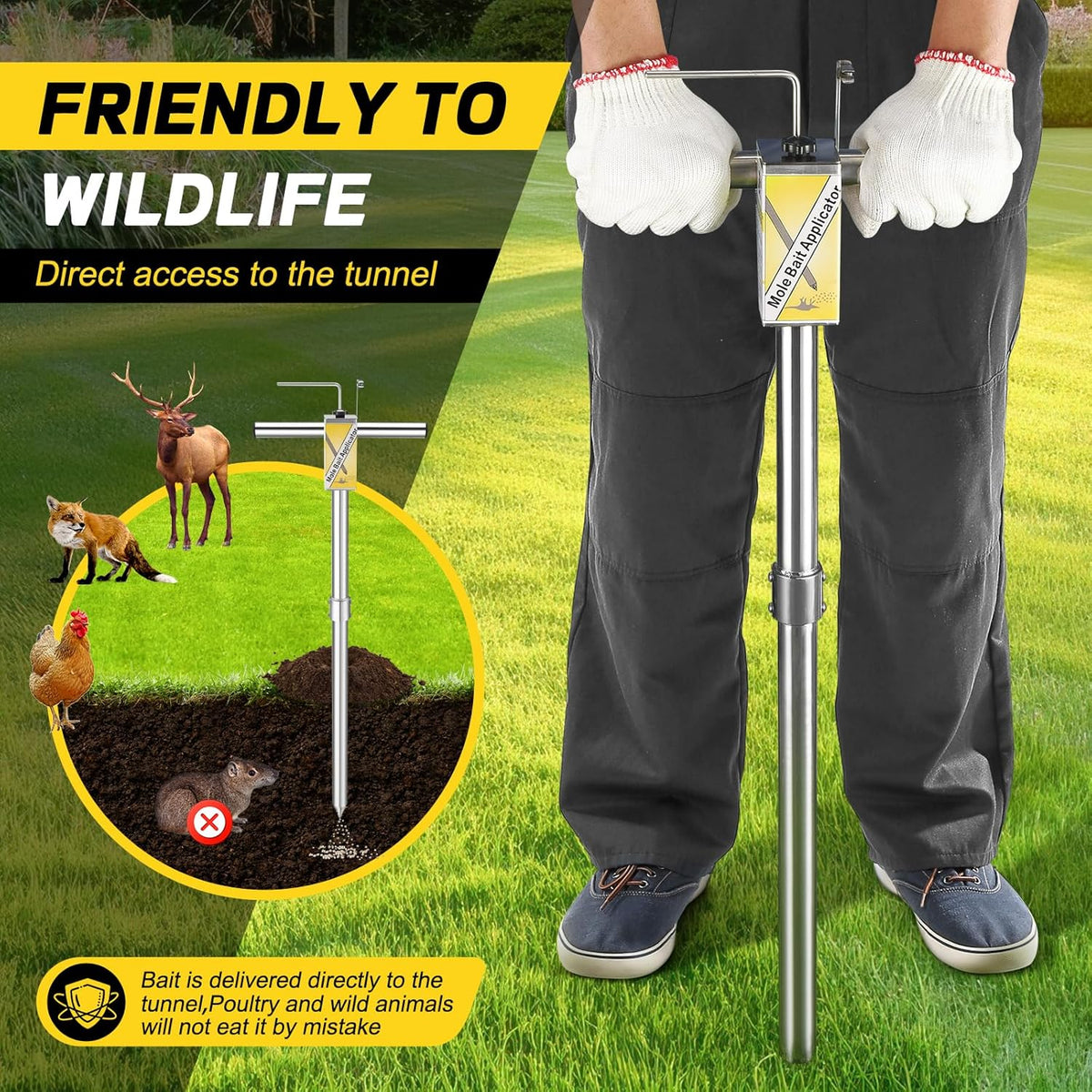 Gopher & Mole Bait Applicator, Stainless Steel Gopher/Mole/Vole Killer, Durable and Removable