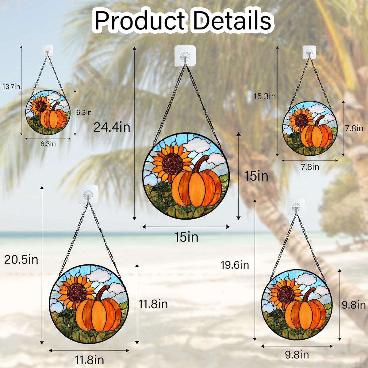 Stained Glass Window Hanging Fall Farm Scenery Sunflower Pumpkin 7.8" - Suncatcher Door Garden
