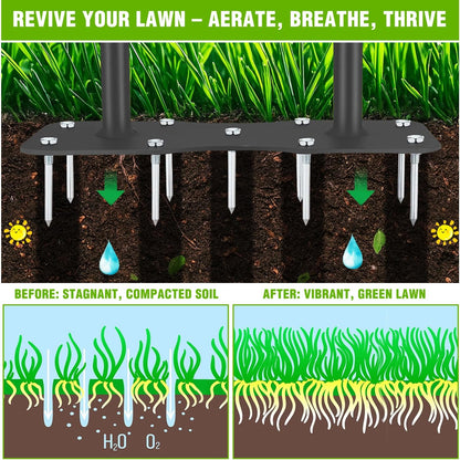 Yesker Lawn Aerator Spike Tool – Manual Metal Soil Aerator with 9 Iron Spikes, Dethatching Lawn