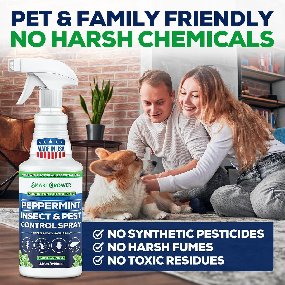 All Natural Peppermint Oil Insect & Pest Control Spray Repels Mice, Spiders, Ants, for Home