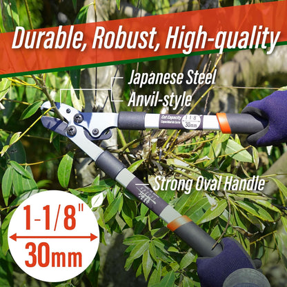 SUIZAN Anvil Hand Loppers 18" - Professional Japanese Branch Cutter Lightweight Compact Tree
