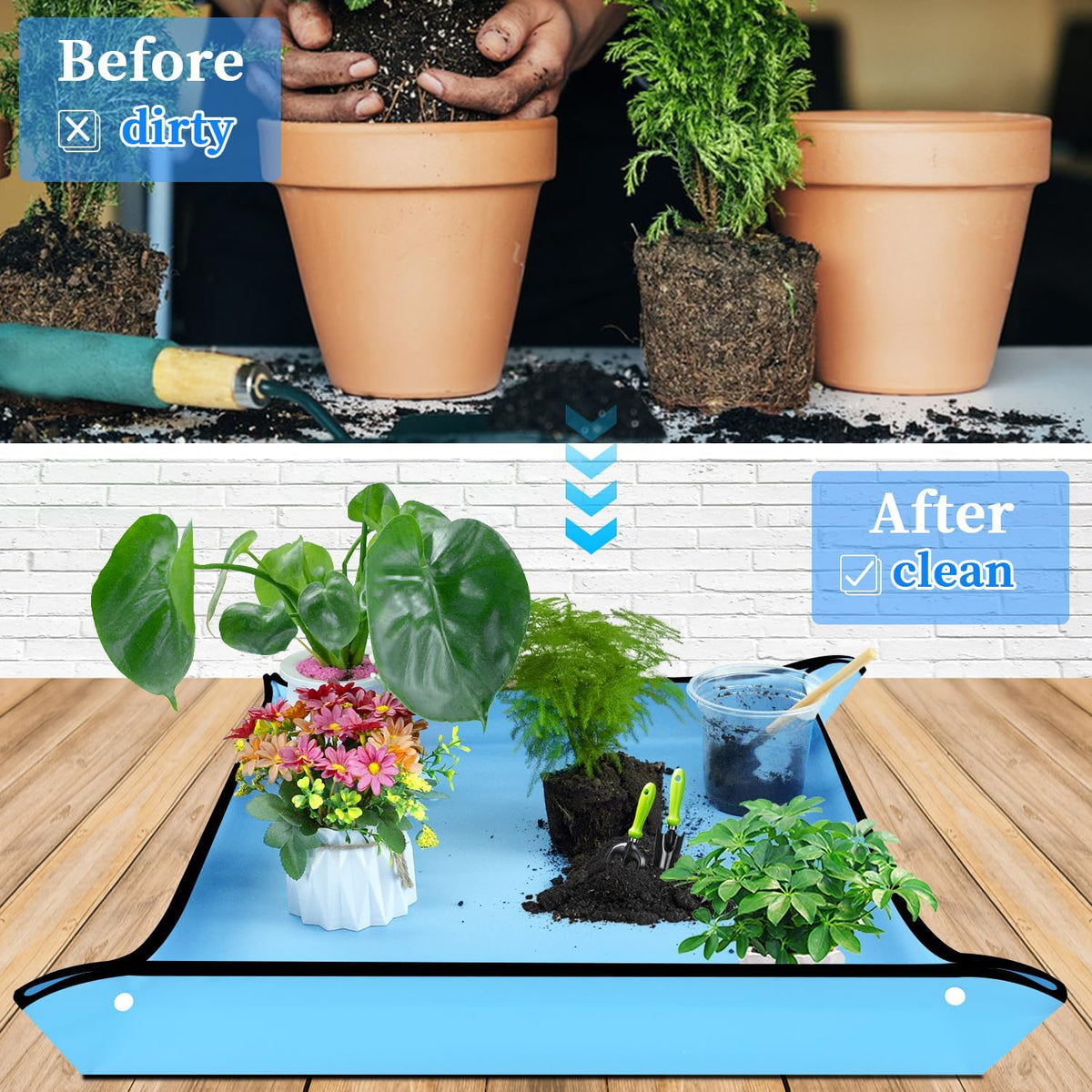 SupKing Repotting Mat 29.5"x 29.5" for Indoor Plant Transplanting Large Blue Garden Mat Gift for