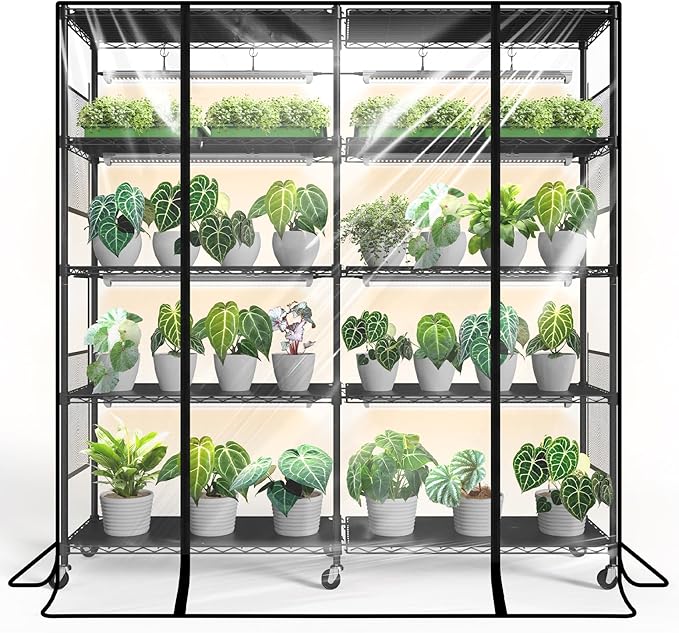Bstrip Indoor Greenhouse with Grow Light, Large Plant Shelf with 8 Pack T8 Full Spectrum Plant