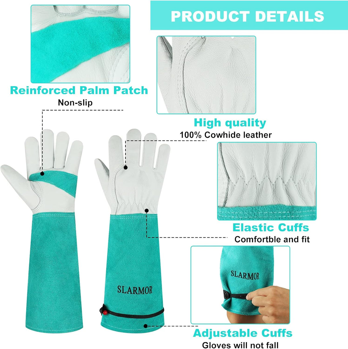 Long Gardening-Gloves Women/Men - Thorn proof Rose Pruning Heavy Duty Gauntlet (Small, Green)