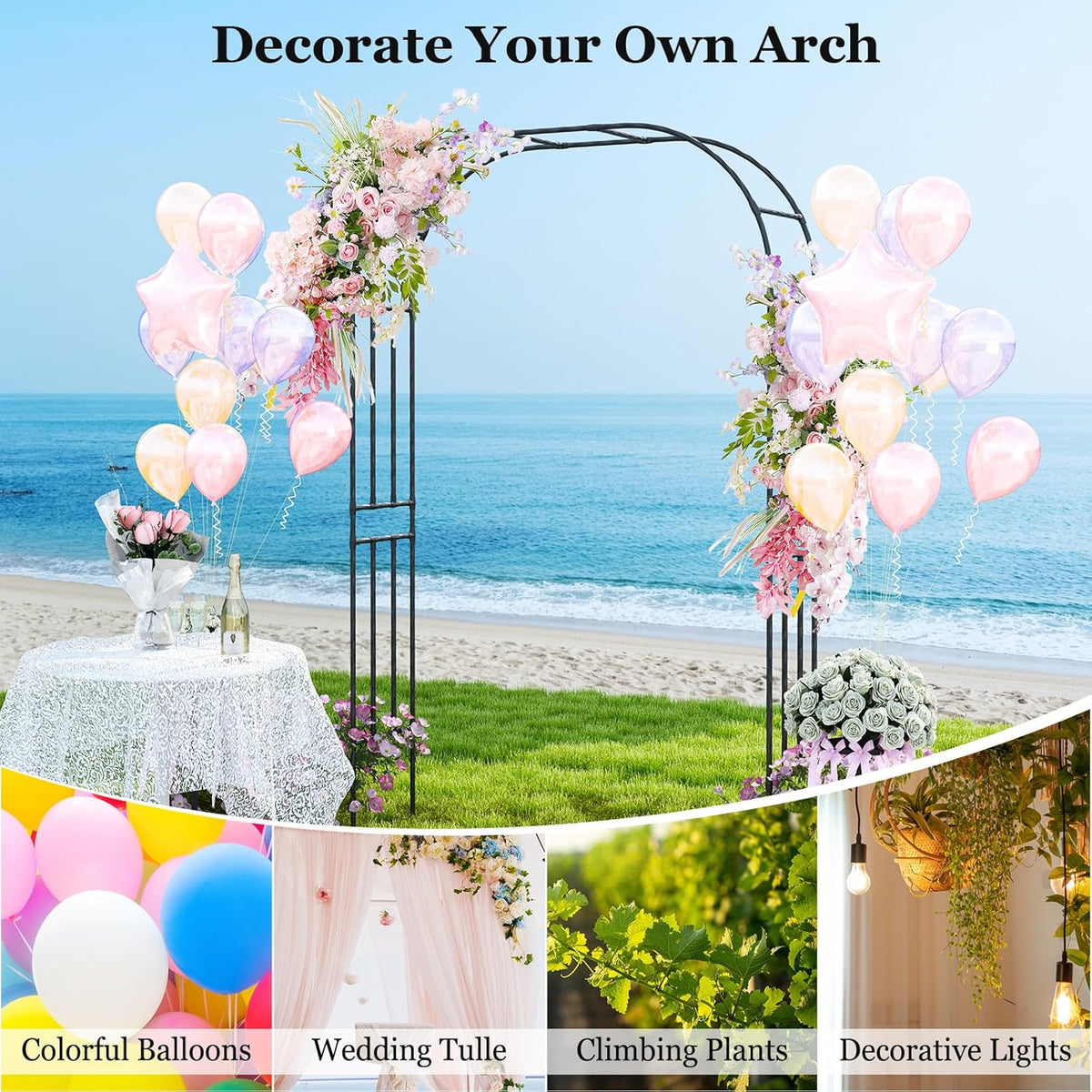 Happygrill Garden Arbor, 95" Metal Archway Pergola w/PE Wrapped Steel Pipes, Ground Stakes, Spiral