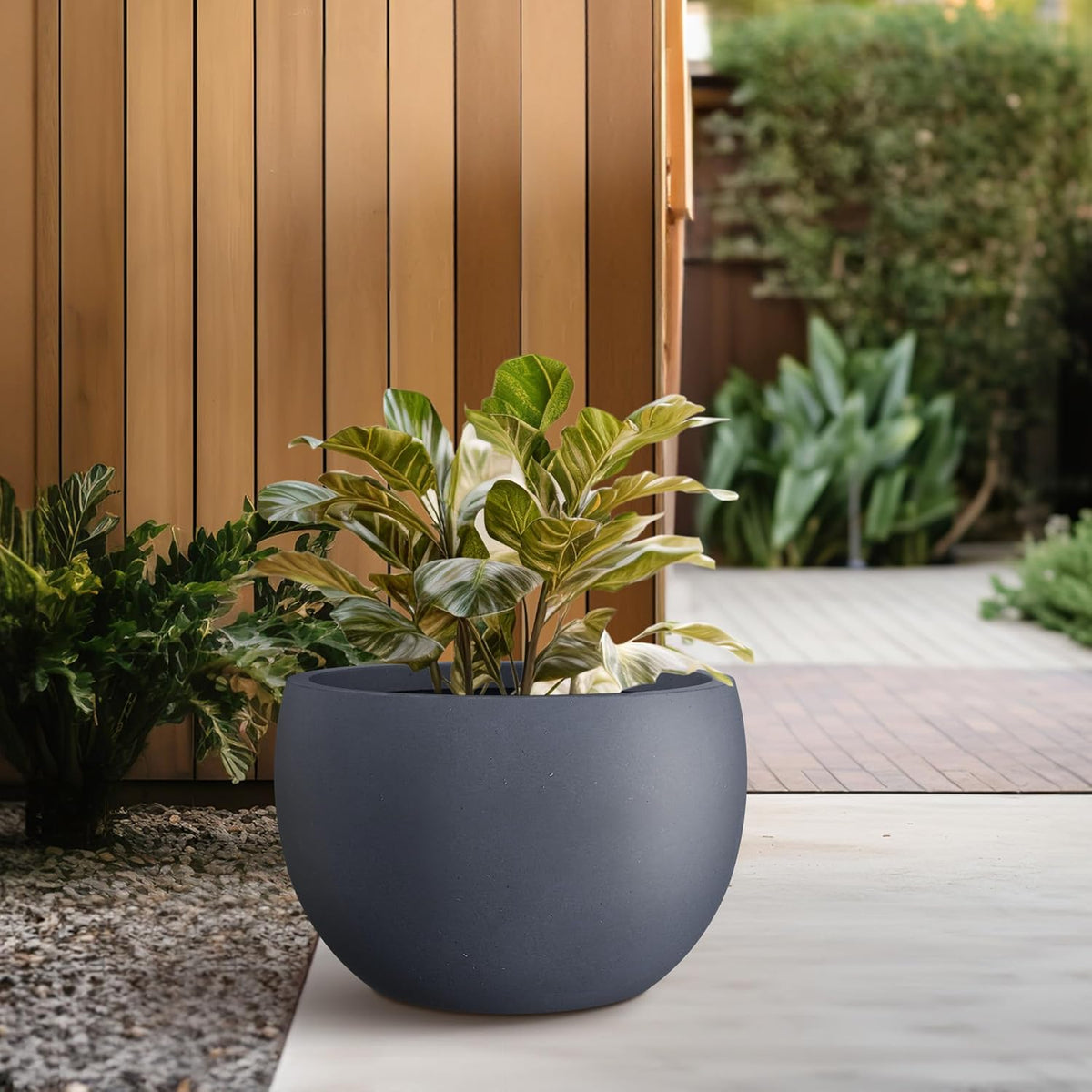 Kante 15.7" Dia Round Concrete Planter, Outdoor/Indoor Large Bowl Plant Pots with Drainage Hole and