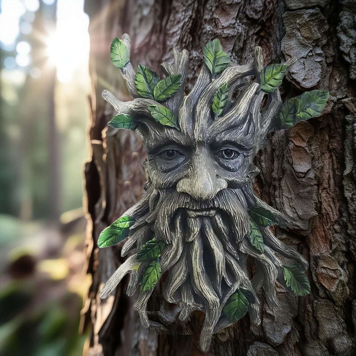 Tree Face Sculpture, Funny Greenery Old Man Tree Hugger Statue, Indoor & Outdoor Creative Props for
