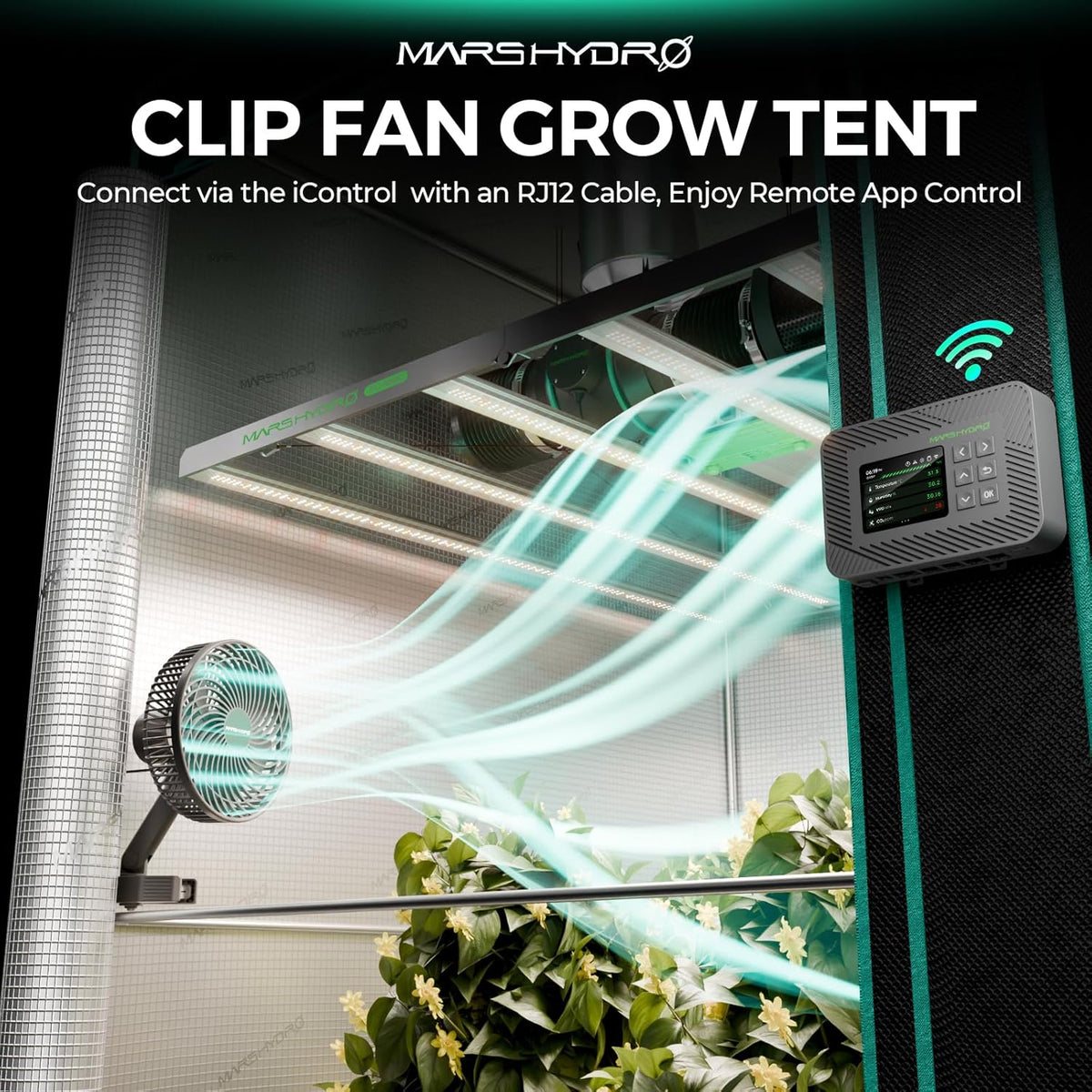 Mars Hydro M6 Grow Tent Fan, 10 Speeds Powerful Oscillating Clip Fan with Low Noise for Hydroponic