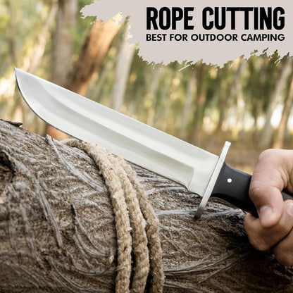 D2 13 Inch Full Tang Fixed Blade Bowie Knife with Leather Sheath - Suitable for Outdoor, Bushcraft