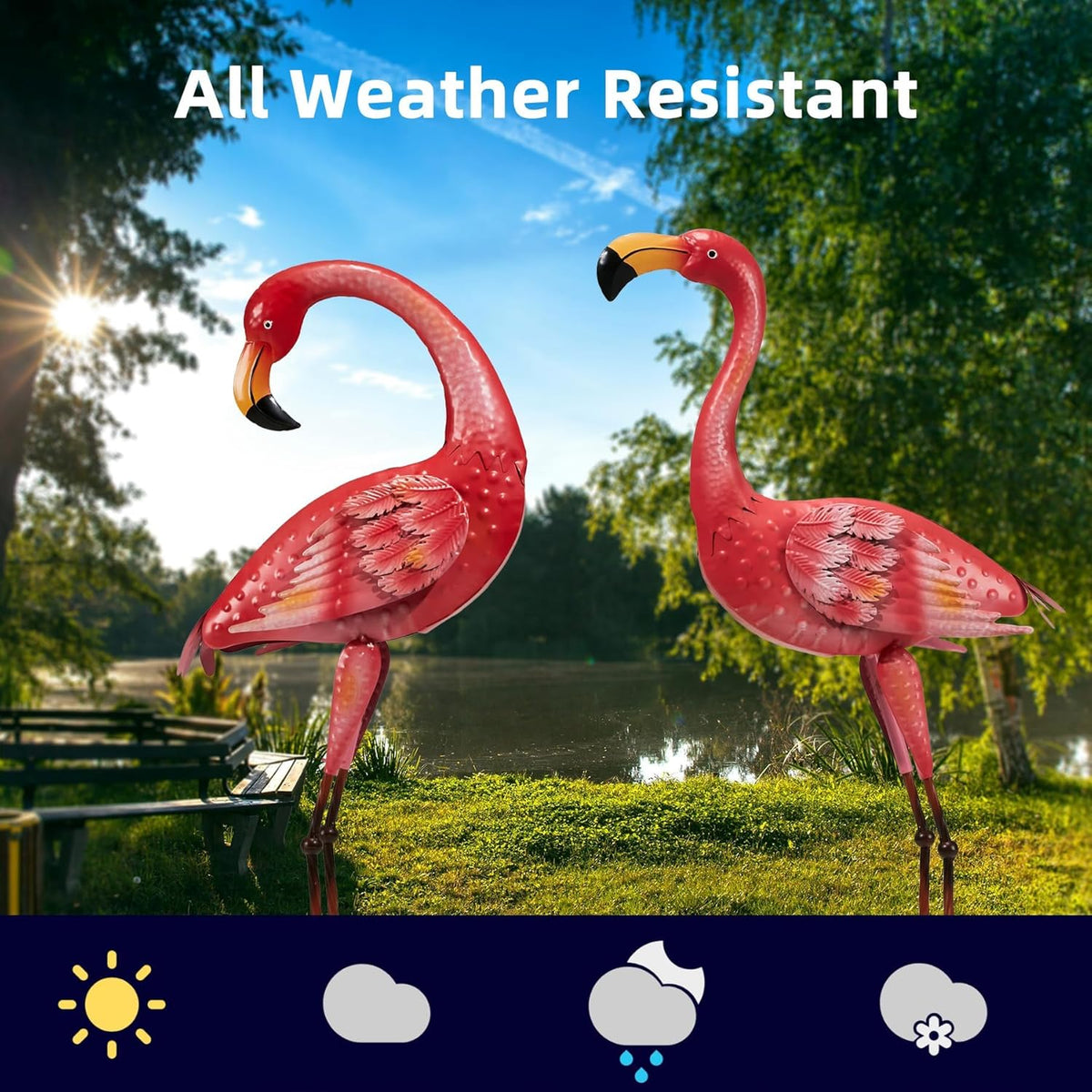 Metal Flamingo Garden Statue, 40" Tall Outdoor Decor Flamingos Yard Art Sculptures and Statues