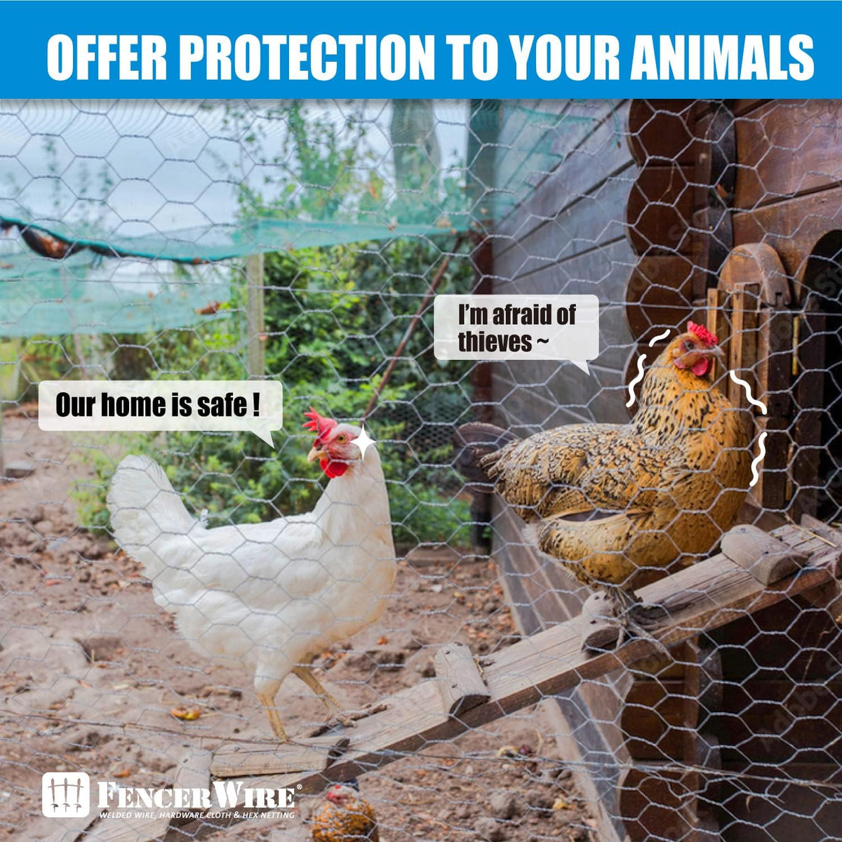 Fencer Wire 20 Gauge Chicken Wire Fence, Galvanized Poultry Hexagonal Netting Crafting, Chicken