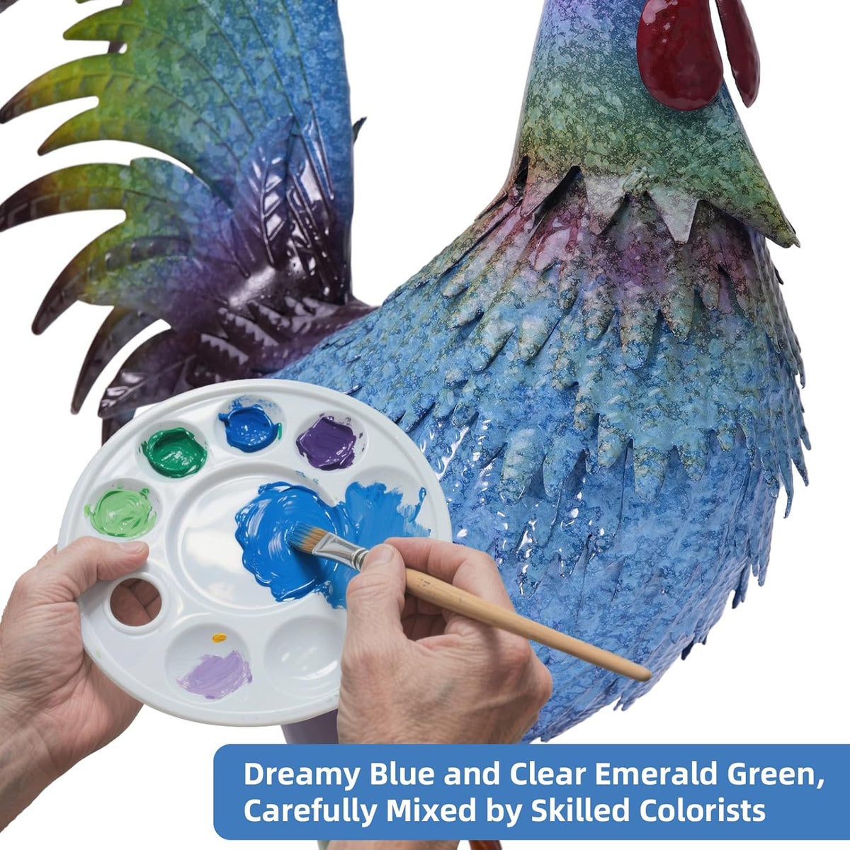 Metal Chicken Garden Sculptures & Statues,Vivid Lawn Ornaments for Garden Decorations Outdoor, Blue