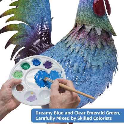 Metal Chicken Garden Sculptures & Statues,Vivid Lawn Ornaments for Garden Decorations Outdoor, Blue