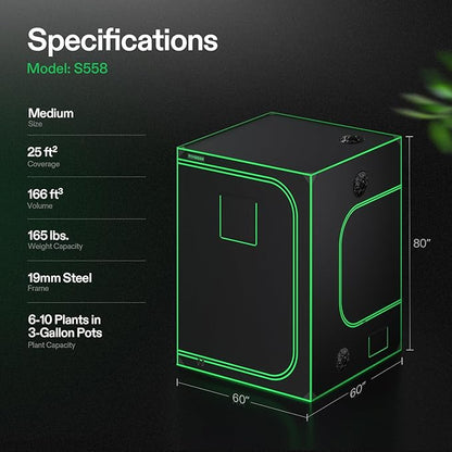 VIVOSUN S558 5x5 Grow Tent, 60"x60"x80" High Reflective Mylar with Observation Window and Floor