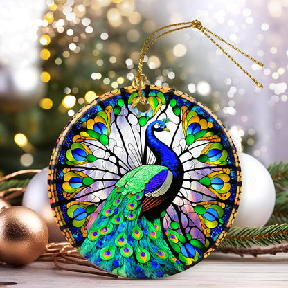 Colorful Ceramic Peacock Christmas Ornament, Peacock Ornaments for Christmas Tree, Holiday