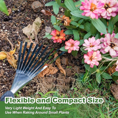 Haliaeetus Garden Hand Rake, 14.6'' Small Rake for Tight Areas, 9 Tines Stainless Steel with