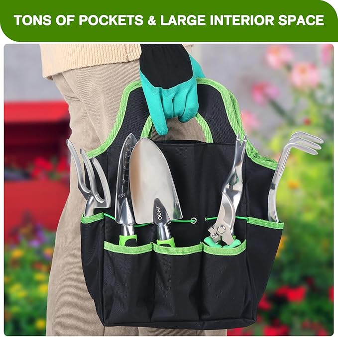 JMOO Garden Tools, 8-Piece Garden Tool Set with Non-Slip Ergonomic Handles, Lightweight Aluminum