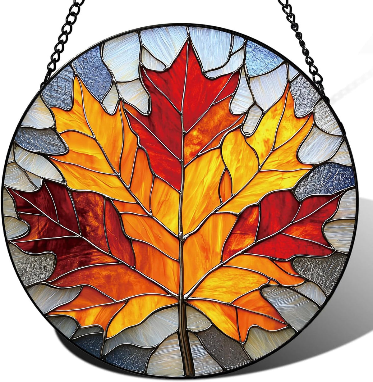 Rustic Autumn Maple Leaves Suncatcher -7.9 in Stained Glass Window Hanging Sun Catcher Garden Decor