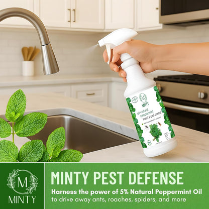 Minty Insect & Pest Control, Powerful & Natural 5% Peppermint Oil Spray for Ants, Spiders, Bed