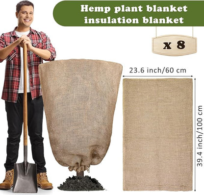 8 Packs Winter Burlap Plant Covers Bags 23.6 x 39.4 Inch Large Burlap Sack Plant Blanket with
