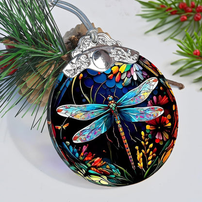 Christmas Dragonfly Ornament - Stained Glass Decor for Tree, Holiday Decorations and Xmas Gift Ideas
