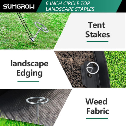 Landscape Staples,120 Pcs Garden Stakes, Circle Top 6-inch Galvanized Steel, Spikes Pins for