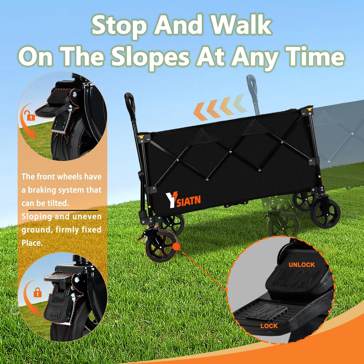 Collapsible Wagon Cart with Wheels Foldable, Folding Wagons Carts with All Terrain Wheels, Large