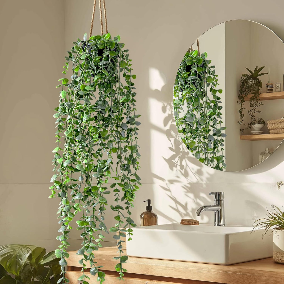Artificial Hanging Plant 2 Pcs Faux Plant Ivy Vine Faux Eucalyptus Vines Fake Potted Greenery for