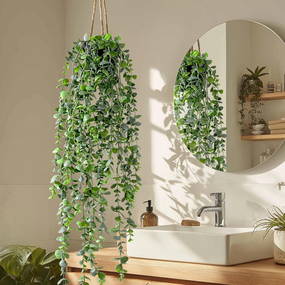 Artificial Hanging Plant 2 Pcs Faux Plant Ivy Vine Faux Eucalyptus Vines Fake Potted Greenery for