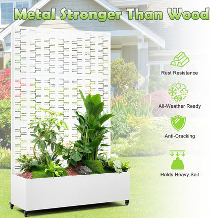 15.7"×70.9"×47.2" Metal Raised Garden Bed with Trellis and Wheels - Tall Trellis Planter Box for