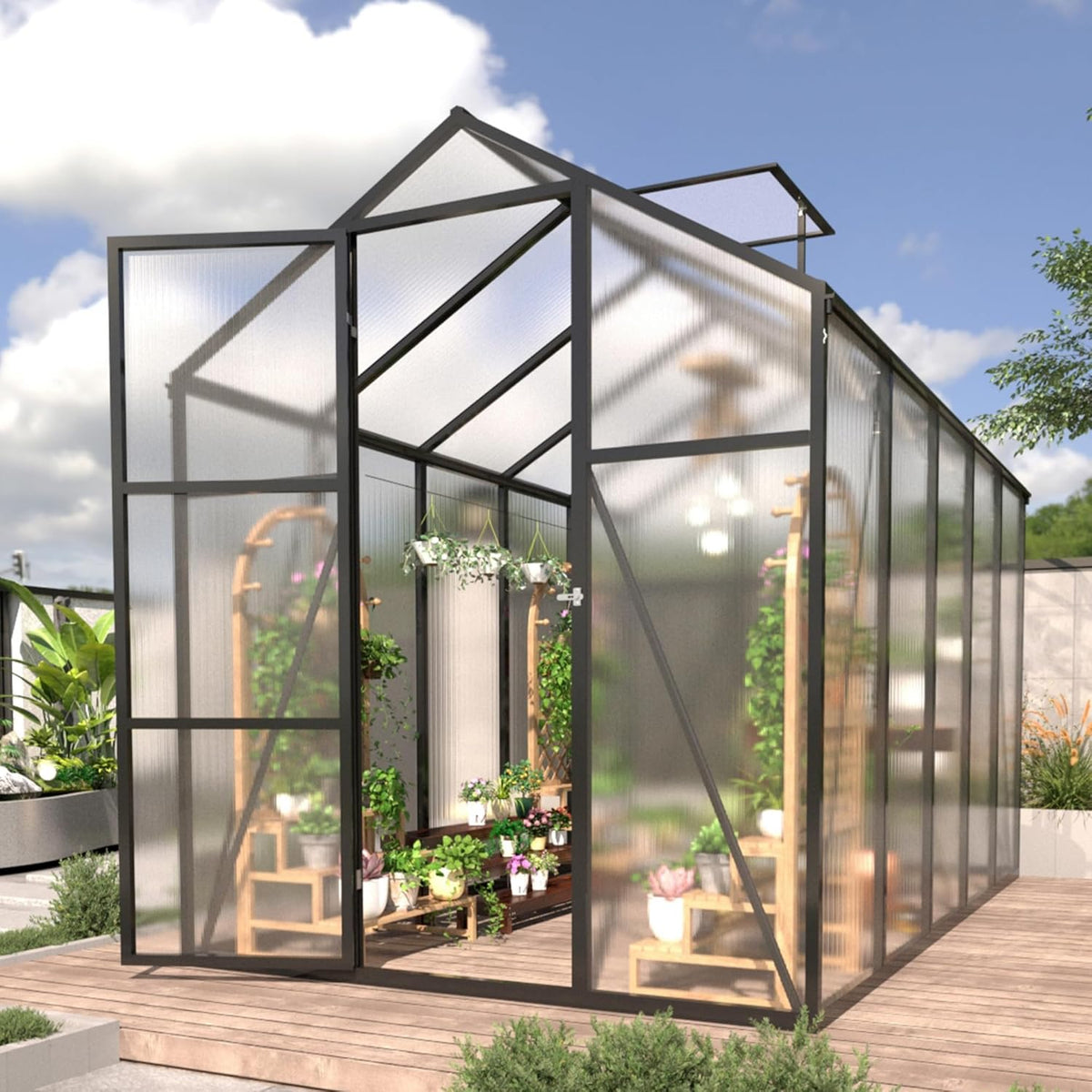 7.2FT High 6*10.2FT Greenhouse for Outdoors,Polycarbonate Greenhouse with Stronger Wind Protection