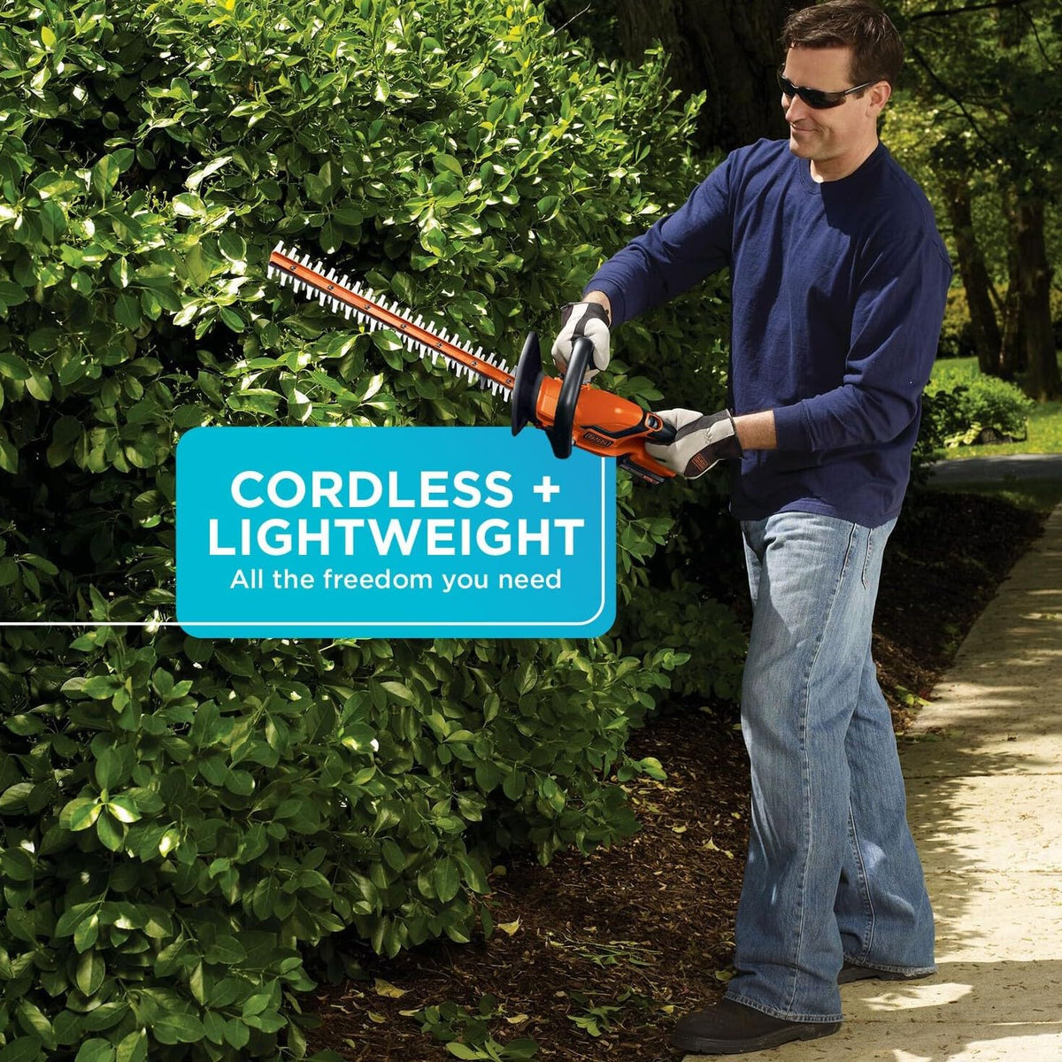 BLACK+DECKER 20V MAX Cordless Hedge Trimmer, Battery and Charger Included, 22 Inch Steel Blade
