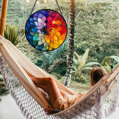 Stained Glass Window Hanging - Colorful Flowers Sun Catcher for Door Terrace Garden Home Decor