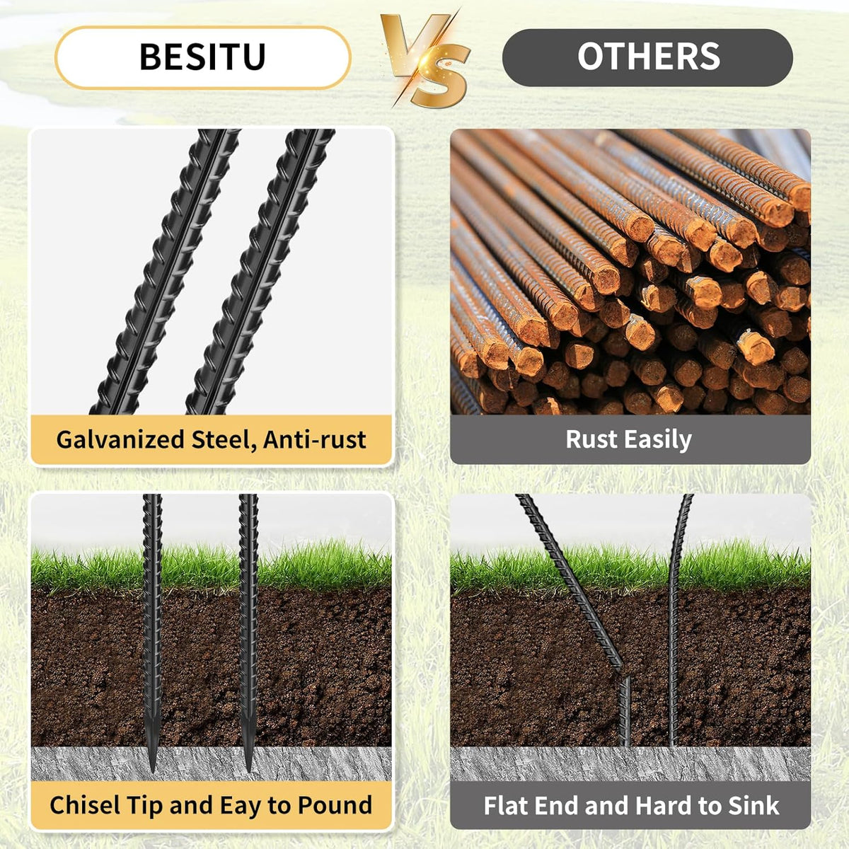 Rebar Stakes 36 inches 16-Pack Concrete Form Stakes Straight 3/8" Diameter Rebar Ground Metal